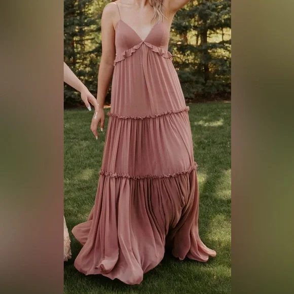 Rose Pink Ruffle Formal Dress - Picture 1 of 7